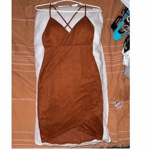 Rust colored velvet fabric mini bodycon dress